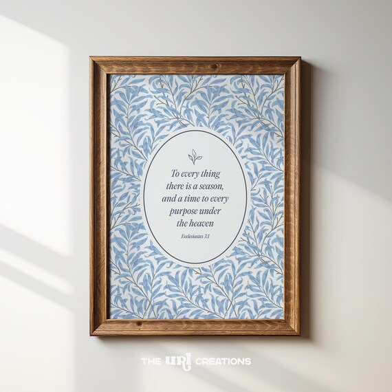 Ecclesiastes 3 1 Blue Leaf Pattern Scripture Farmhouse Poster