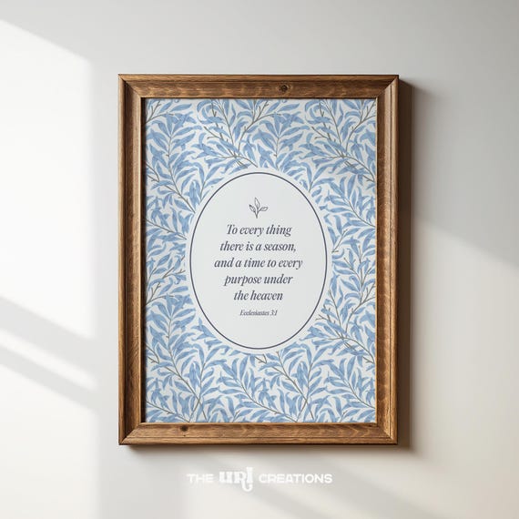 Vintage Blue Christian Wall Art Farmhouse Bible Verse Prints Aesthetic Cottage Decor Blue Scripture Wall Art Boho Christian Home Decor