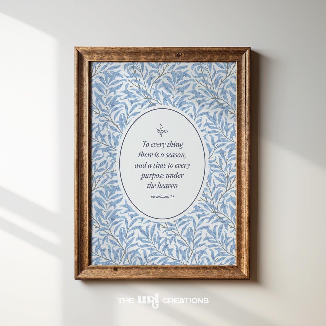 Ecclesiastes 3 1 Blue Leaf Pattern Scripture Farmhouse Poster