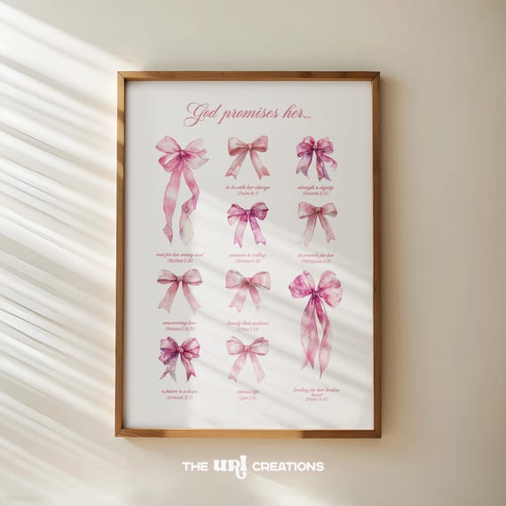 Pink Bows Christian Wall Art, Coquette Bible Verse