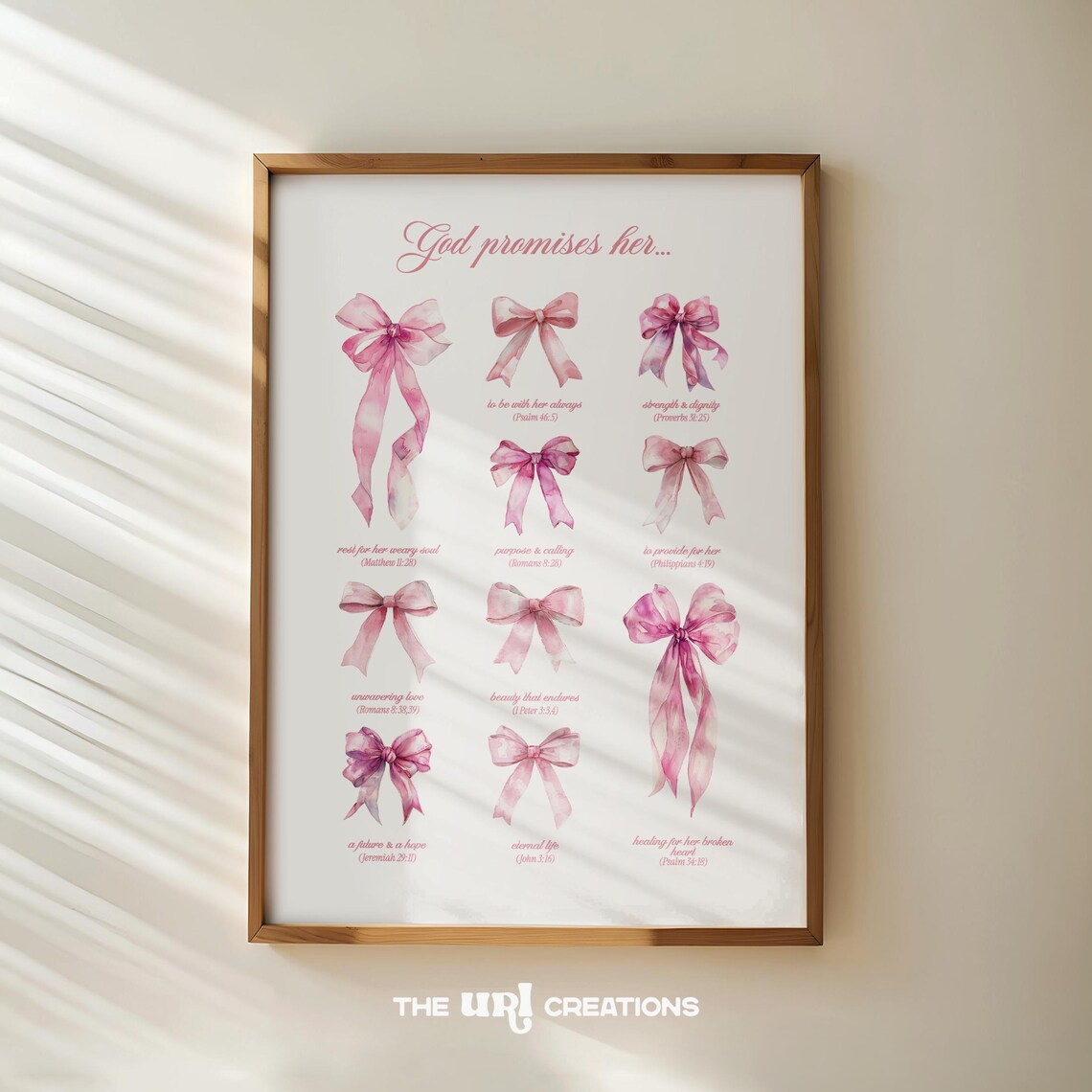 Pink Bows Christian Wall Art, Coquette Bible Verse
