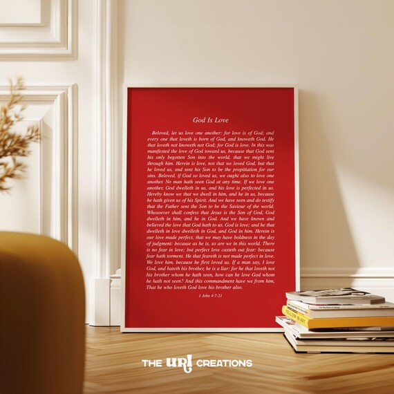 God Is Love Print Minimalist Christian Wall Art Red Bible Verse Poster Modern Scripture Prints Valentines Day Decor