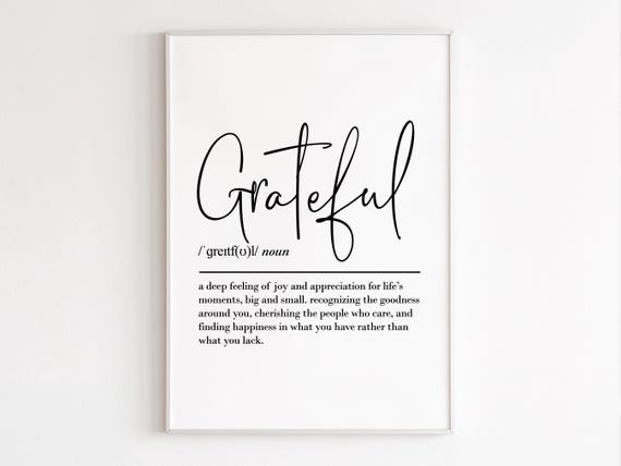 Grateful Definition Art Print, Mindfulness Thank You Gift