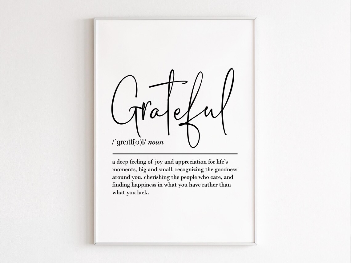 Grateful Definition Art Print, Mindfulness Thank You Gift