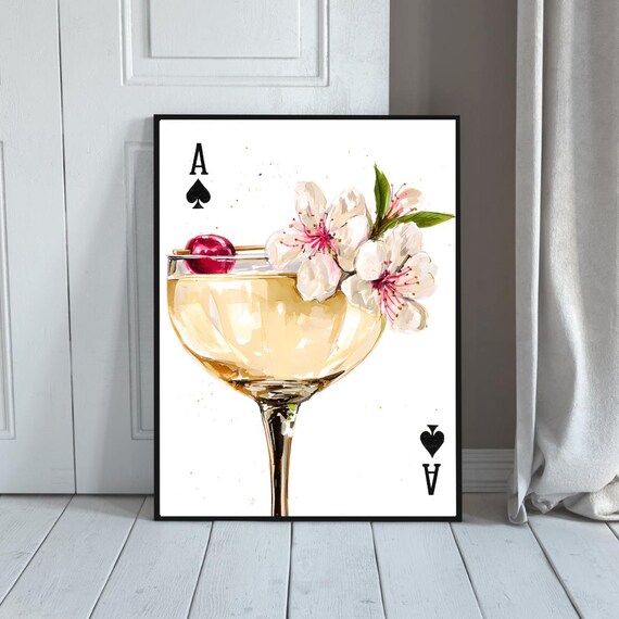 Ace Of Spades Champagne Cocktail Blossom Garnish Bar Cart Poster