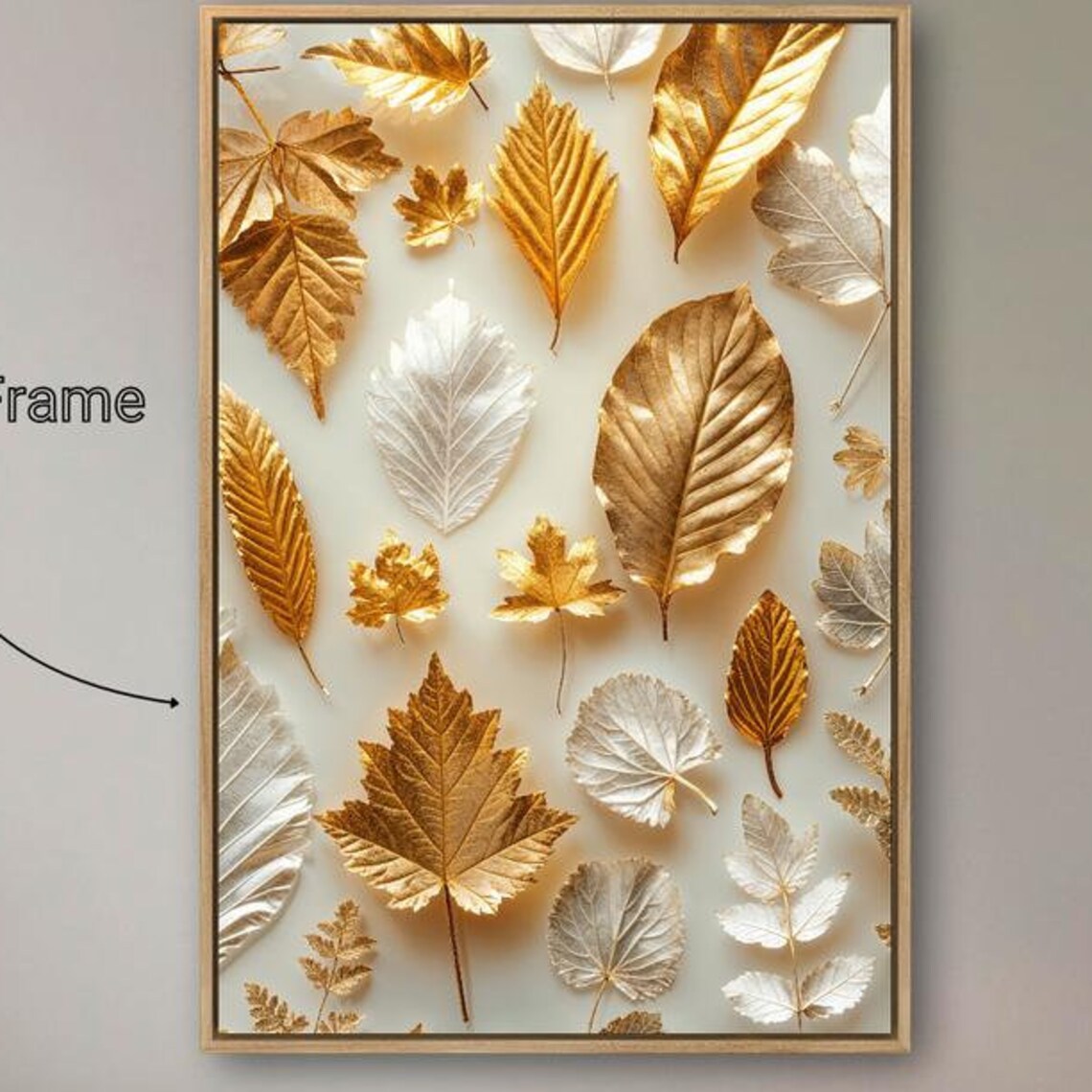 Gold And Silver Autumn Leaves Elegant Botanical Fall Wall Art Print