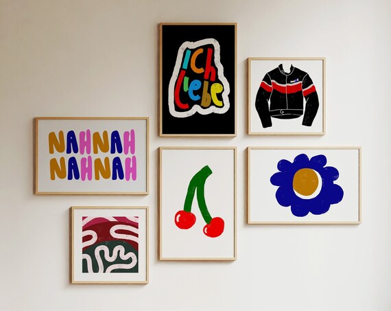Colorful Maximalist Gallery Set of 6 Eclectic Playful Fun Wall Art