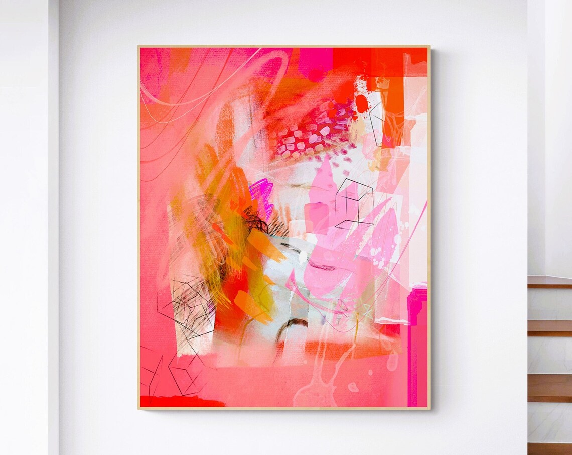 Hot Pink and Orange Abstract Painting Art Print - Image 6