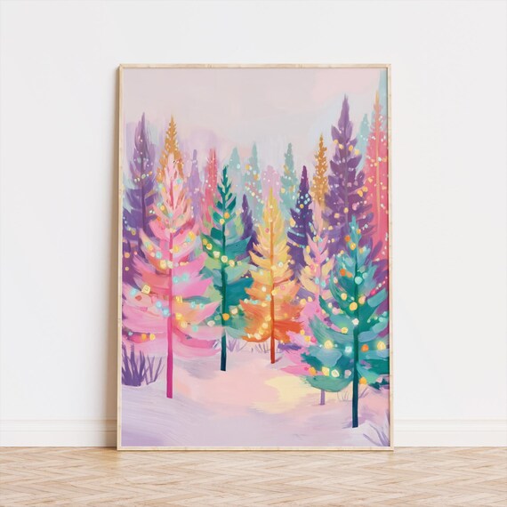 Pastel Christmas Tree Forest Winter Wonderland Holiday Poster