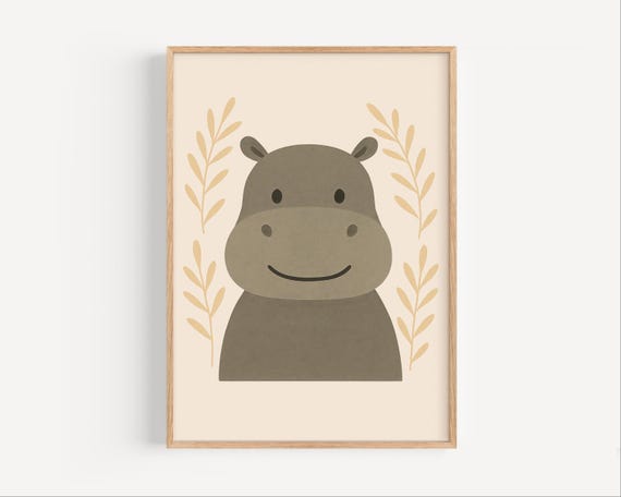 Hippo Nursery Wall Art Jungle Safari Animal Print For Baby Room Decor Cute Poster Kids Or Toddler Bedroom