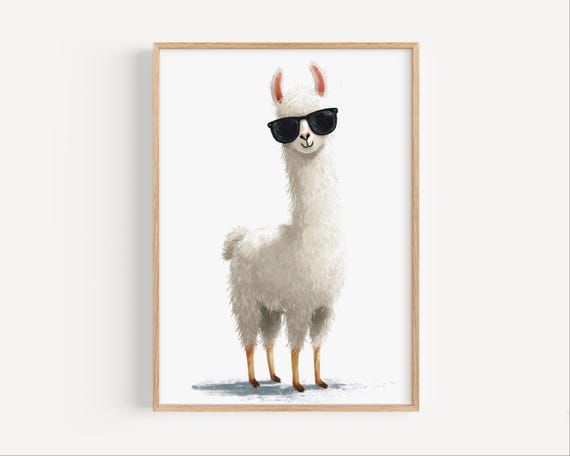 Cool Llama Print For Kids Room Animal Wall Art Funny Nursery Decor Cute Poster