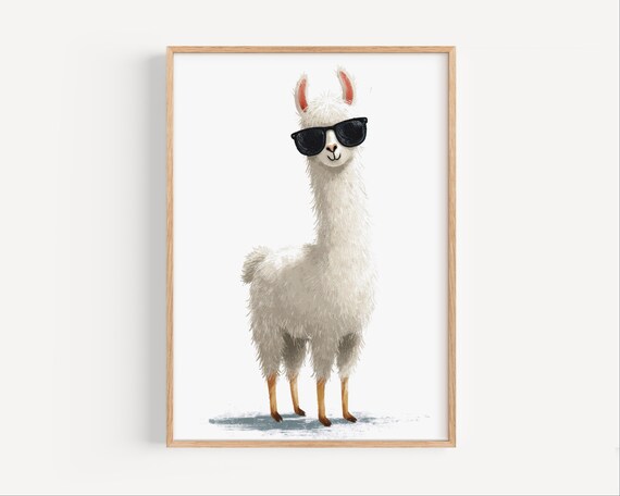 Cool White Llama in Sunglasses Kids Nursery Animal Wall Poster