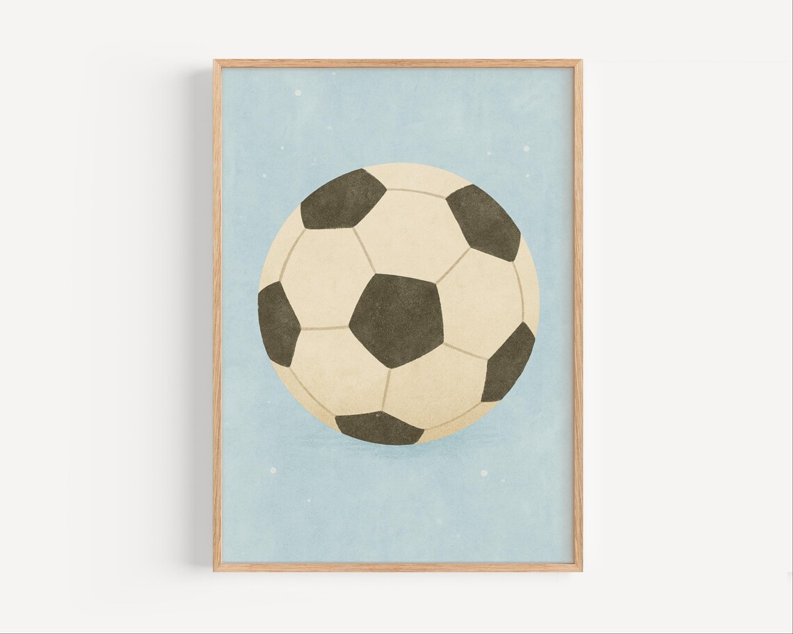 Soccer Ball Kids Poster Watercolor Classic Ball Blue Nursery Sports Decor