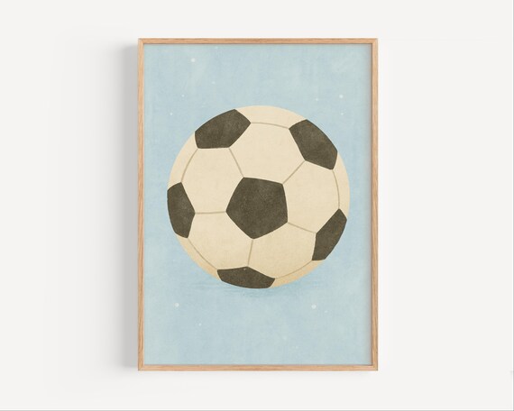 Soccer Ball Kids Poster Watercolor Classic Ball Blue Nursery Sports Decor