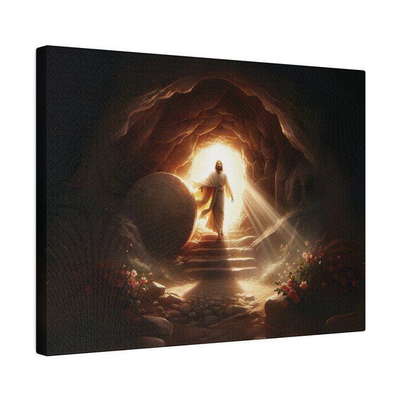 He Is Risen Jesus Emerging From The Empty Tomb Easter Art Poster