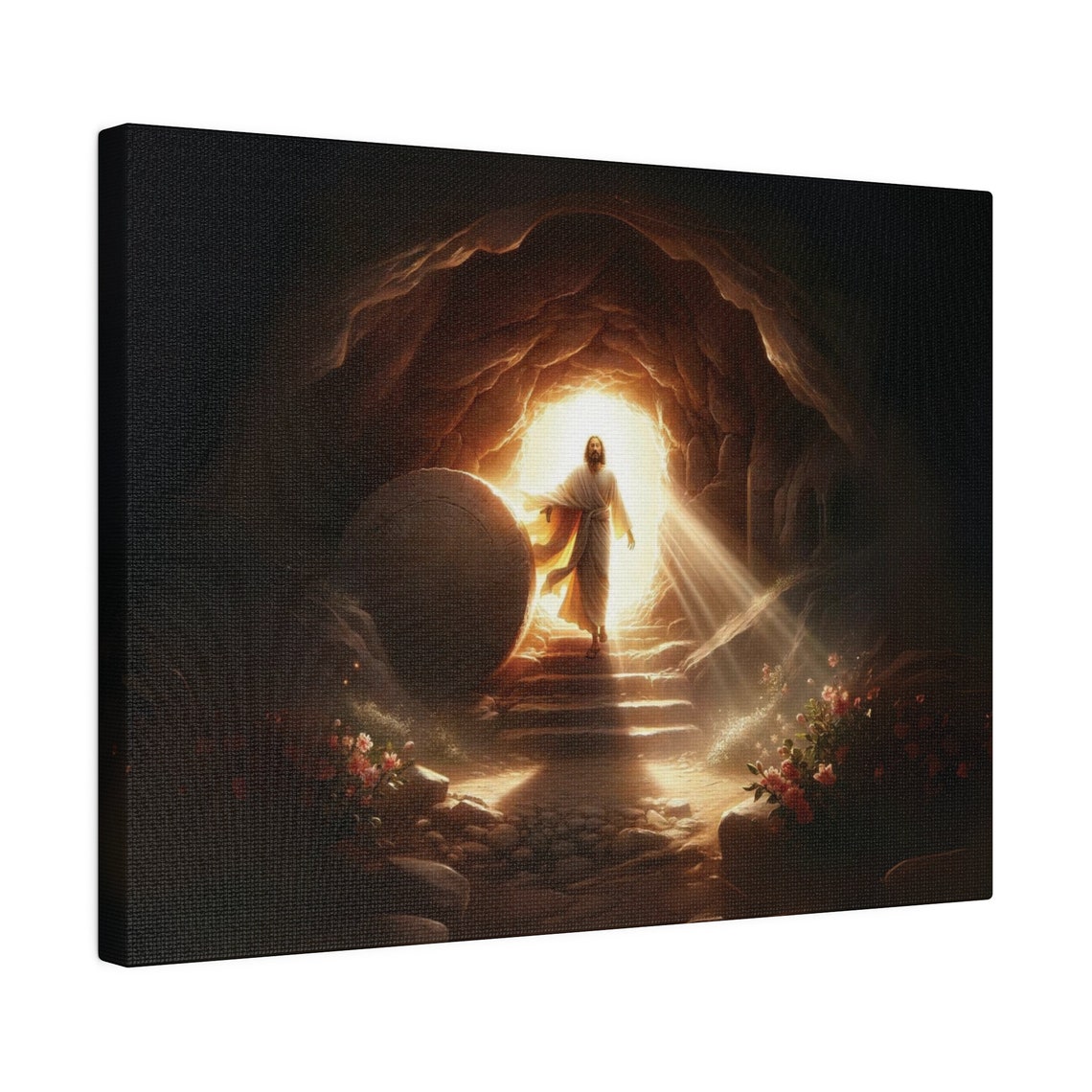 He Is Risen Jesus Emerging From The Empty Tomb Easter Art Poster