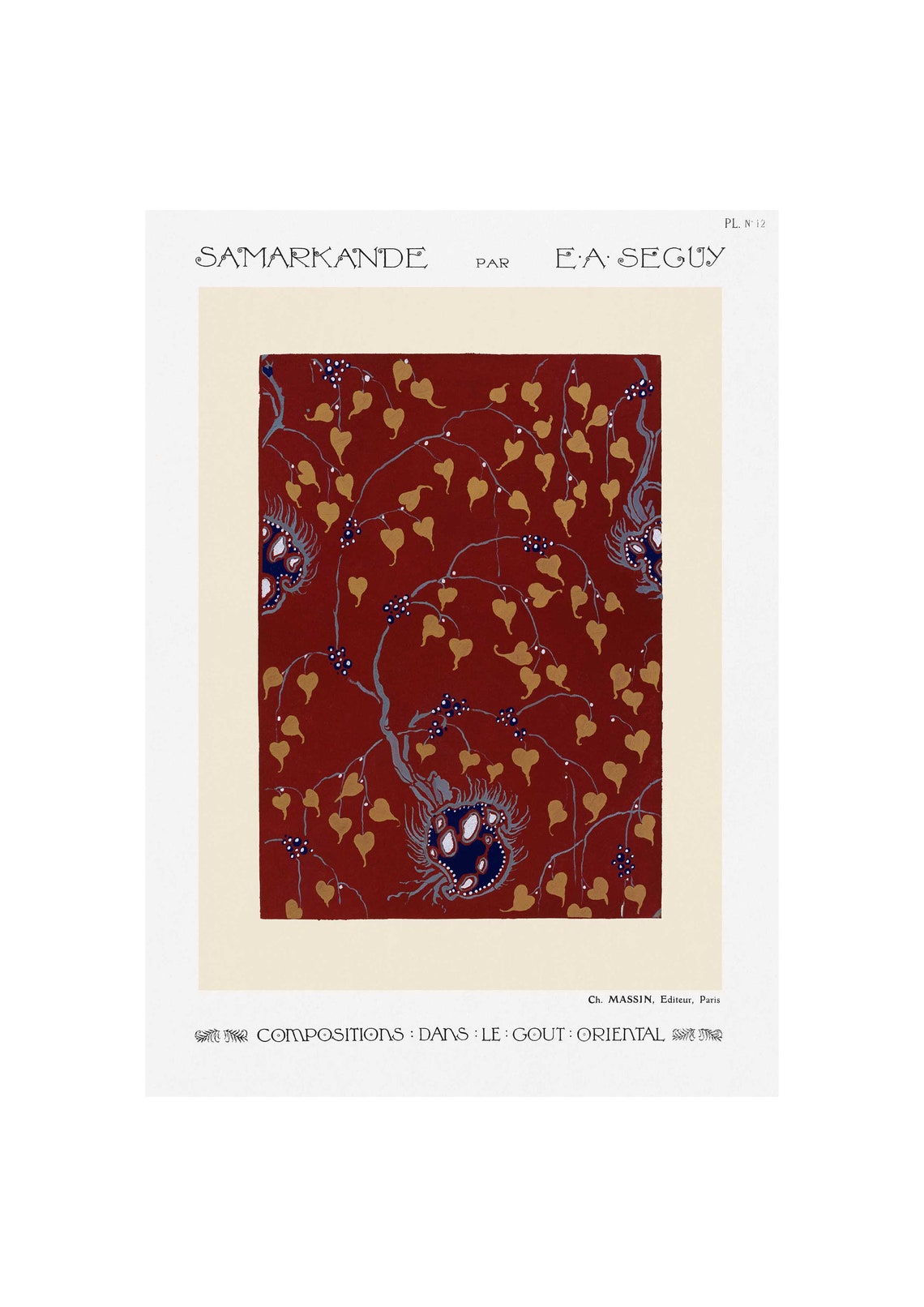 E.A. Seguy Samarkand Plate 12 Burgundy Heart Leaf Pattern Poster