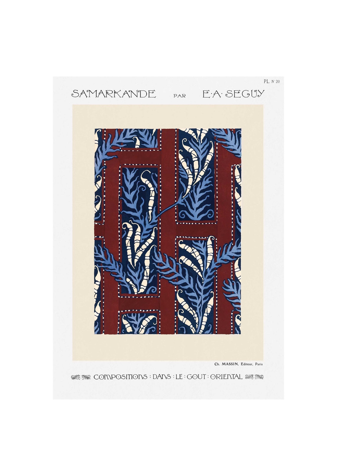 E A Seguy Samarkande Plate 20 Burgundy Blue Botanical Pattern Poster