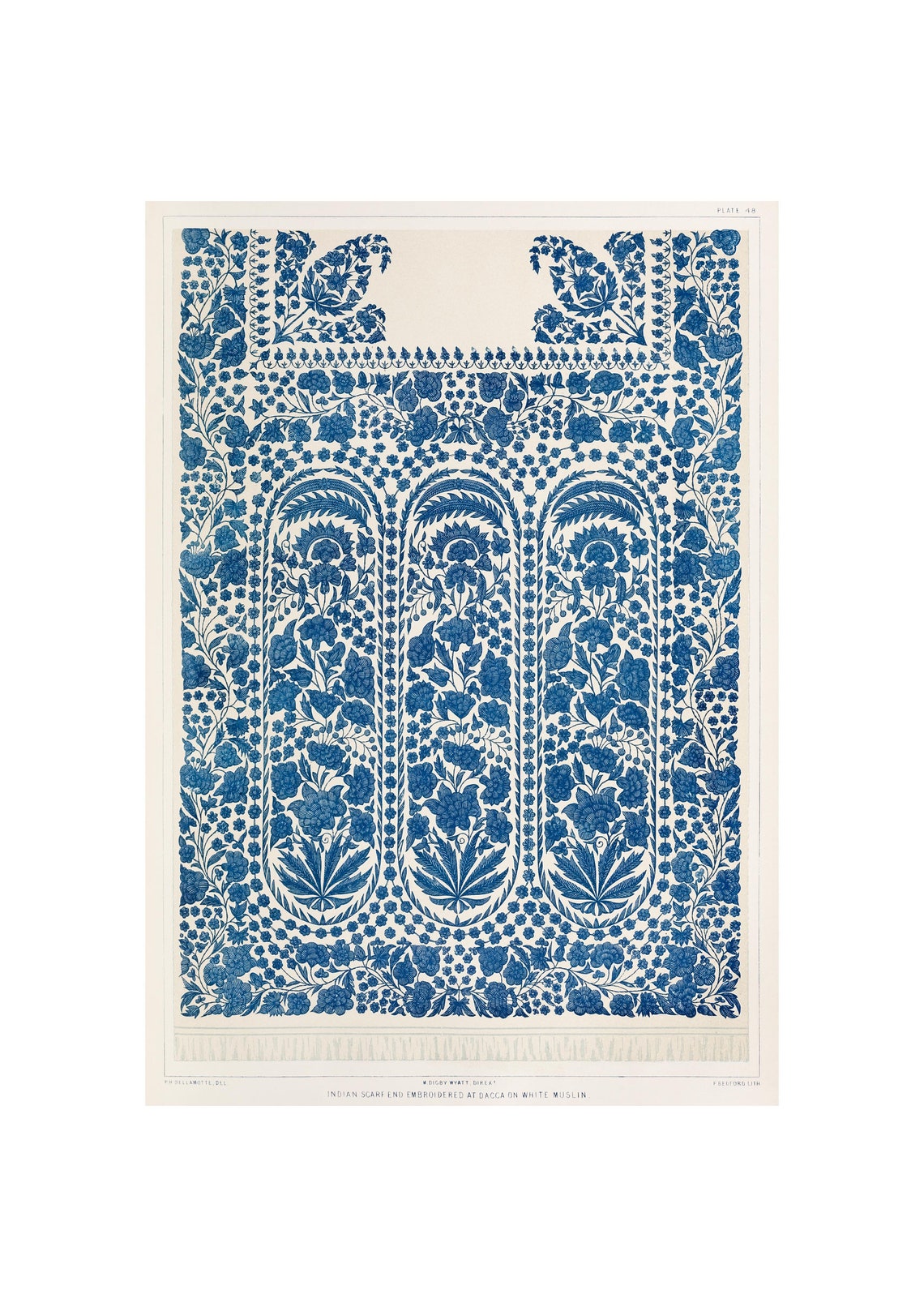 Indian Scarf Print Vintage Lithography From 1853 Framedunframed