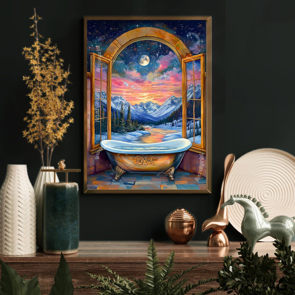 Fantasy Bathtub Print Celestial Bathroom Wall Art Moon And Stars Bathtub Decor Maximalist Fantasy Art Magical Sky And Moon Print