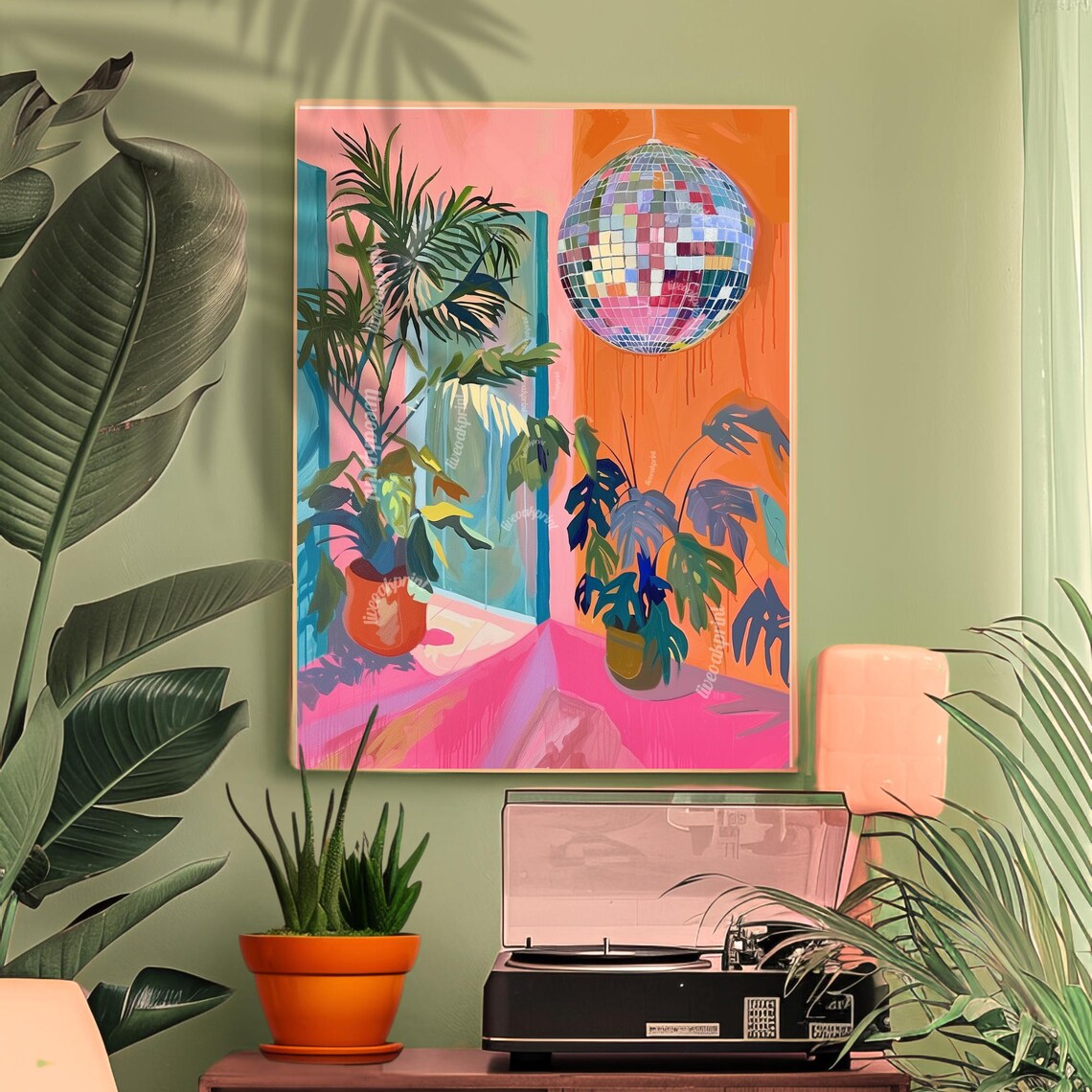 1970s Retro Disco Interior Art Print, Groovy Boho Decor