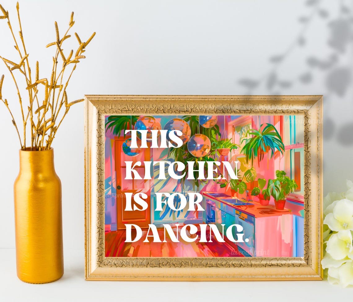 This Kitchen Is For Dancing Horizontal Disco Kitchen Print Bold Retro Wall Art Fun Maximalist Kitchen Decor Funky Cooking Print