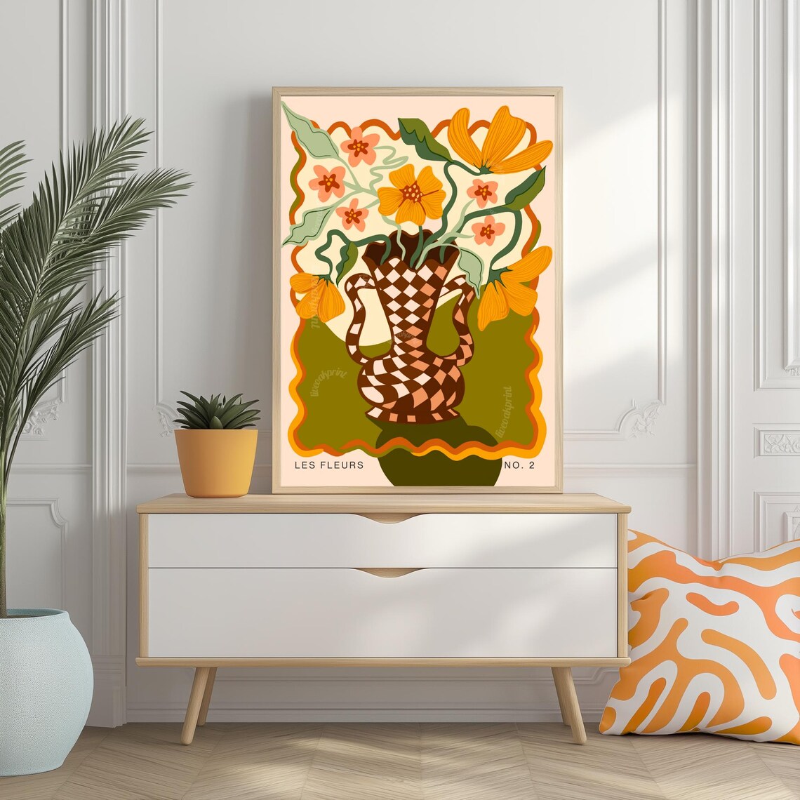 Retro Boho Flower Vase Art Print, Floral Wall Decor - Image 3