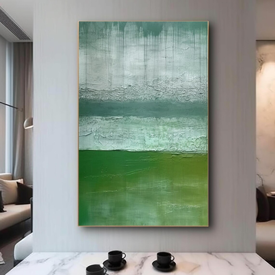 Layered Green Abstract With Drips Textured Minimalist Art Poster - Image 3