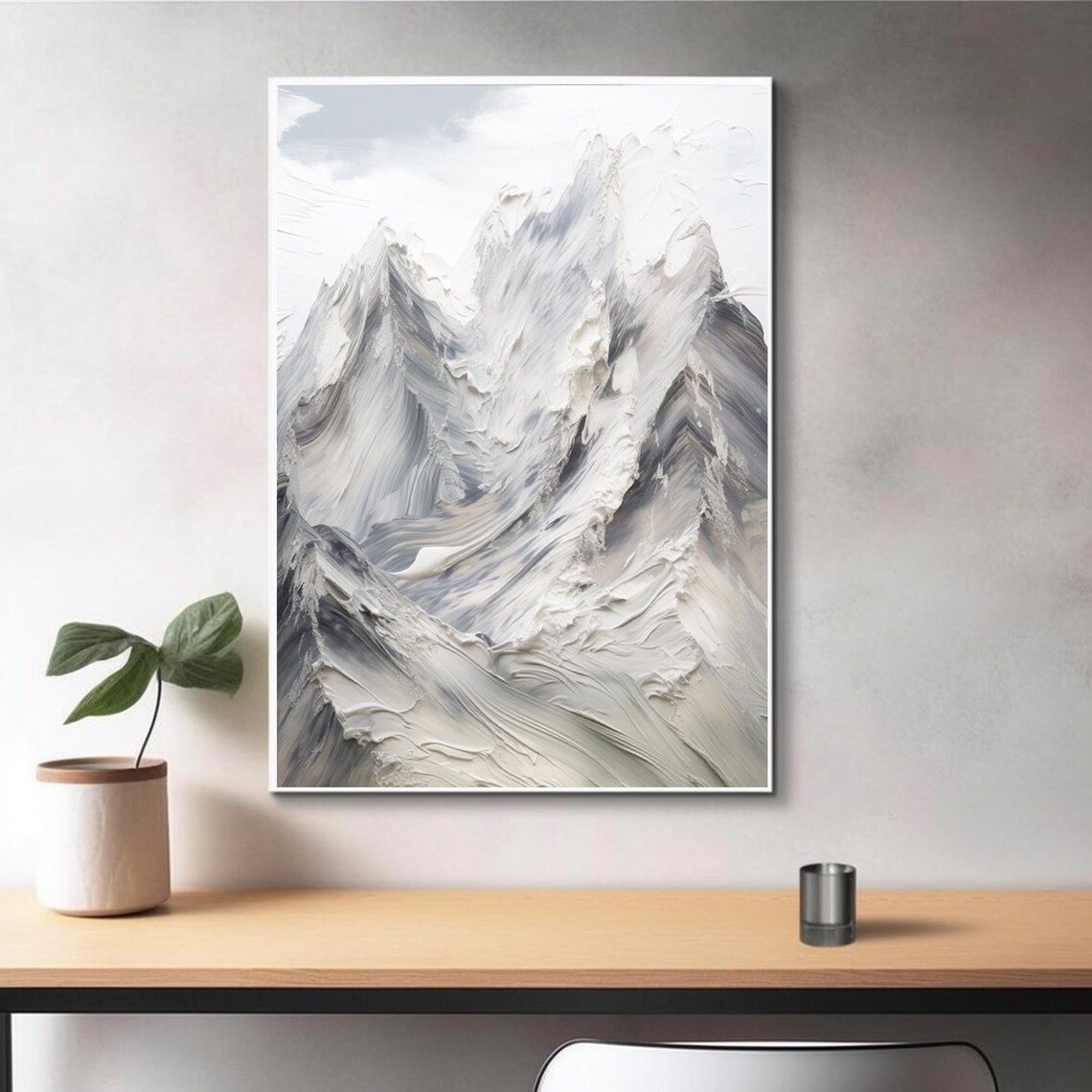 Gray White And Blue Abstract Mountain Peaks Textured Art Print - Image 3