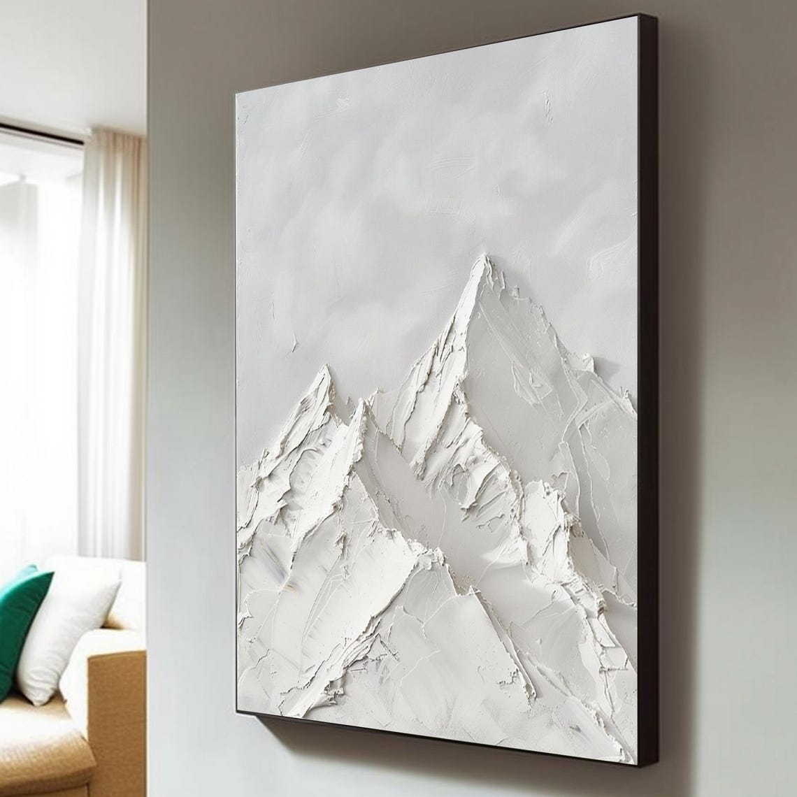 Large Gray And White Abstract Mountain Oil Painting Original 3d Textured Mountain Handmade Painting Modern Nature Home Art Decoration