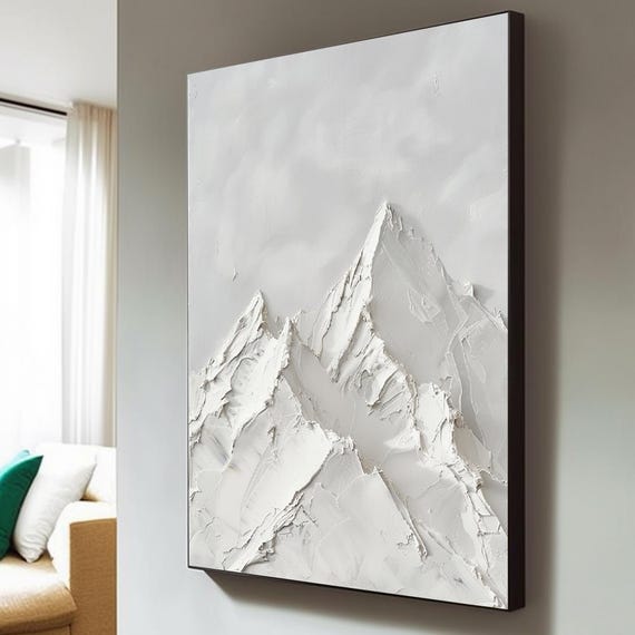 Large Gray And White Abstract Mountain Oil Painting Original 3d Textured Mountain Handmade Painting Modern Nature Home Art Decoration