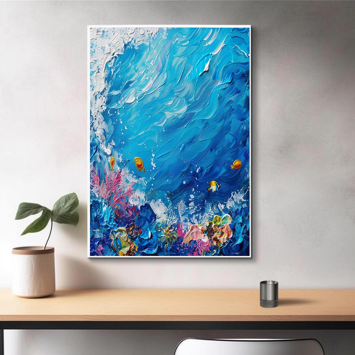 Blue Ocean Waves Colorful Coral Fish Lively Seascape Art Poster - Image 3