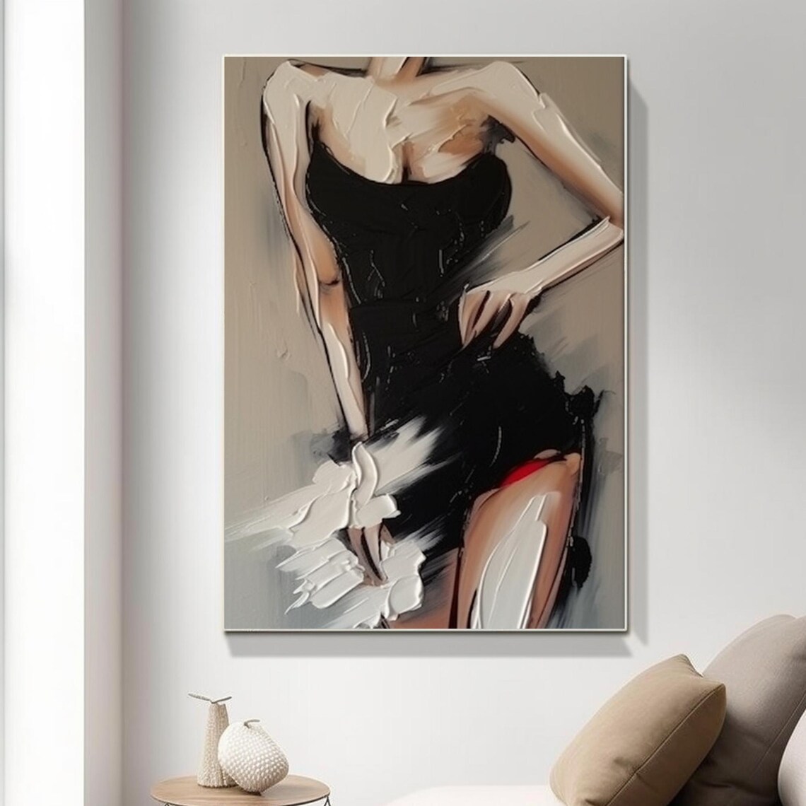 Faceless Woman in Black Dress Palette Knife Abstract Figure Art Poster - Image 5