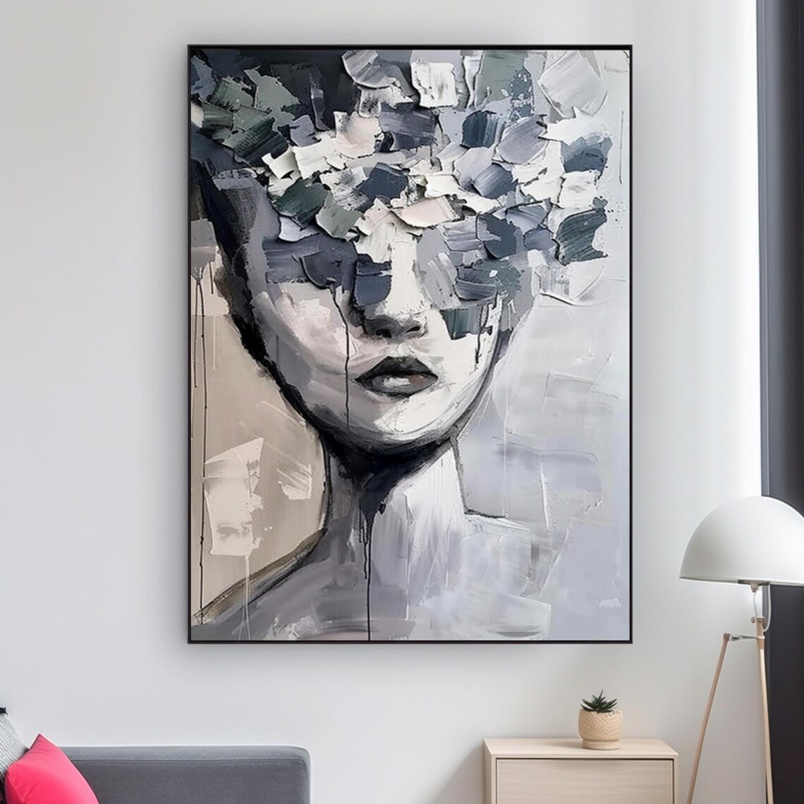 Faceless Woman Portrait Grey Abstract Palette Knife Art Poster