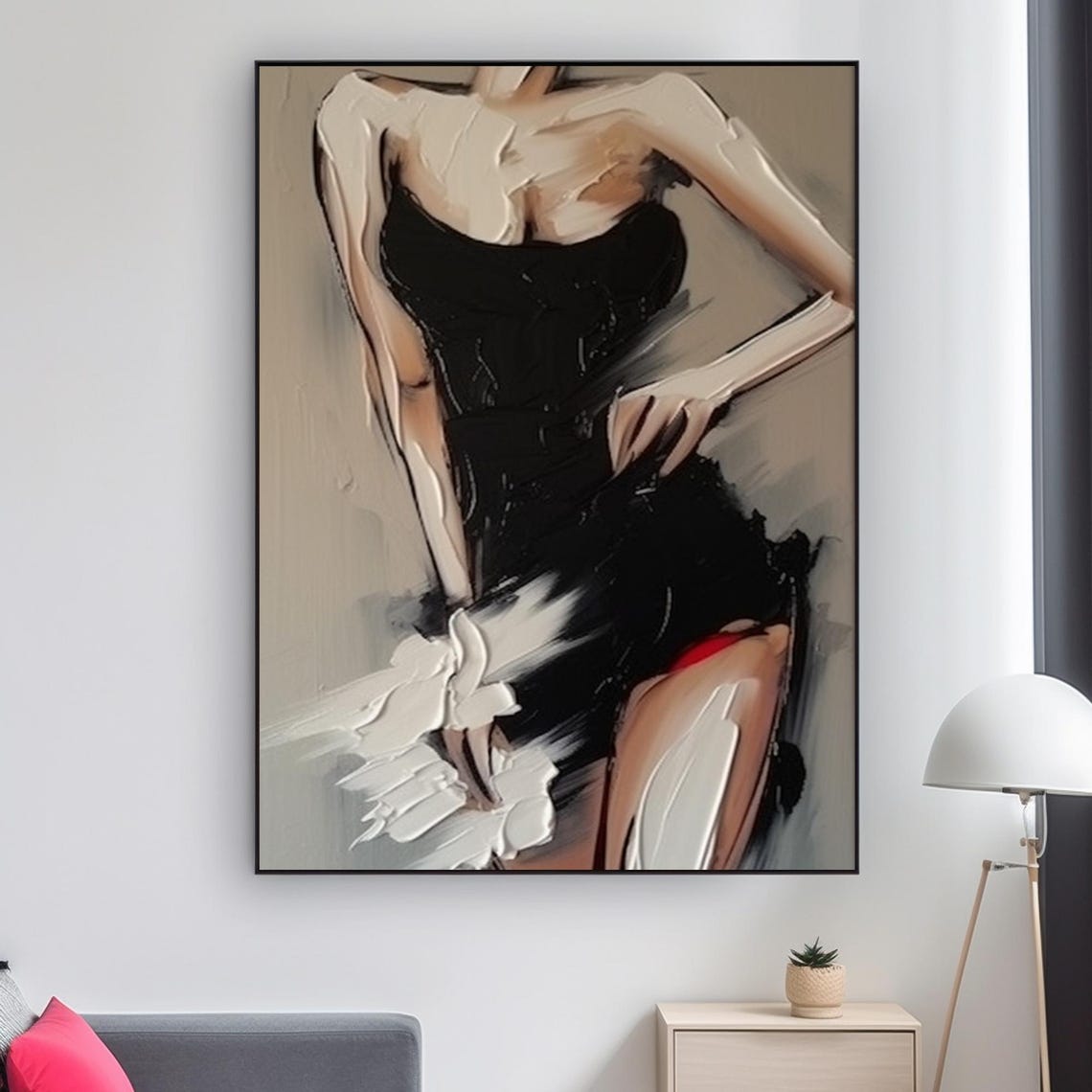 Faceless Woman in Black Dress Palette Knife Abstract Figure Art Poster - Image 2