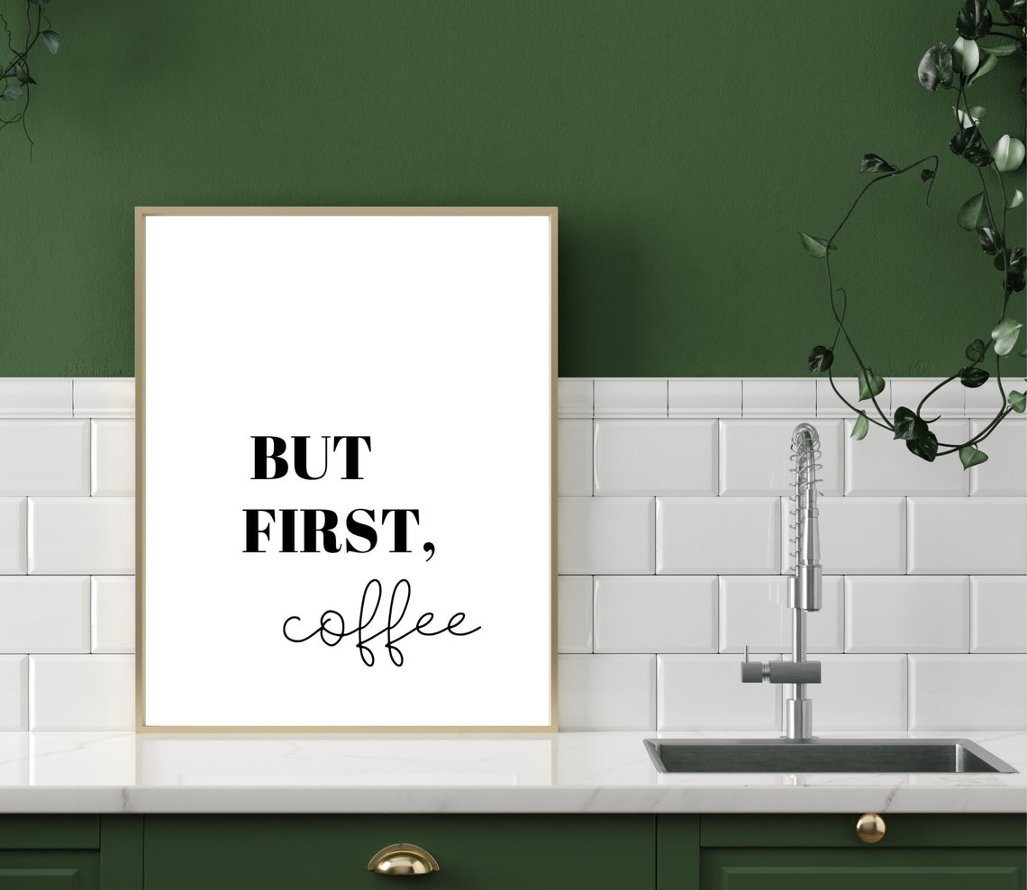 But First Coffee Script Minimalist Modern Kitchen Decor Poster - Image 2