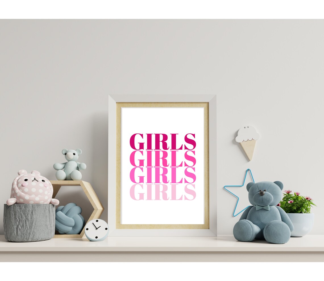 Girls Girls Girls Girls Pink Gradient Stacked Typography Poster - Image 3
