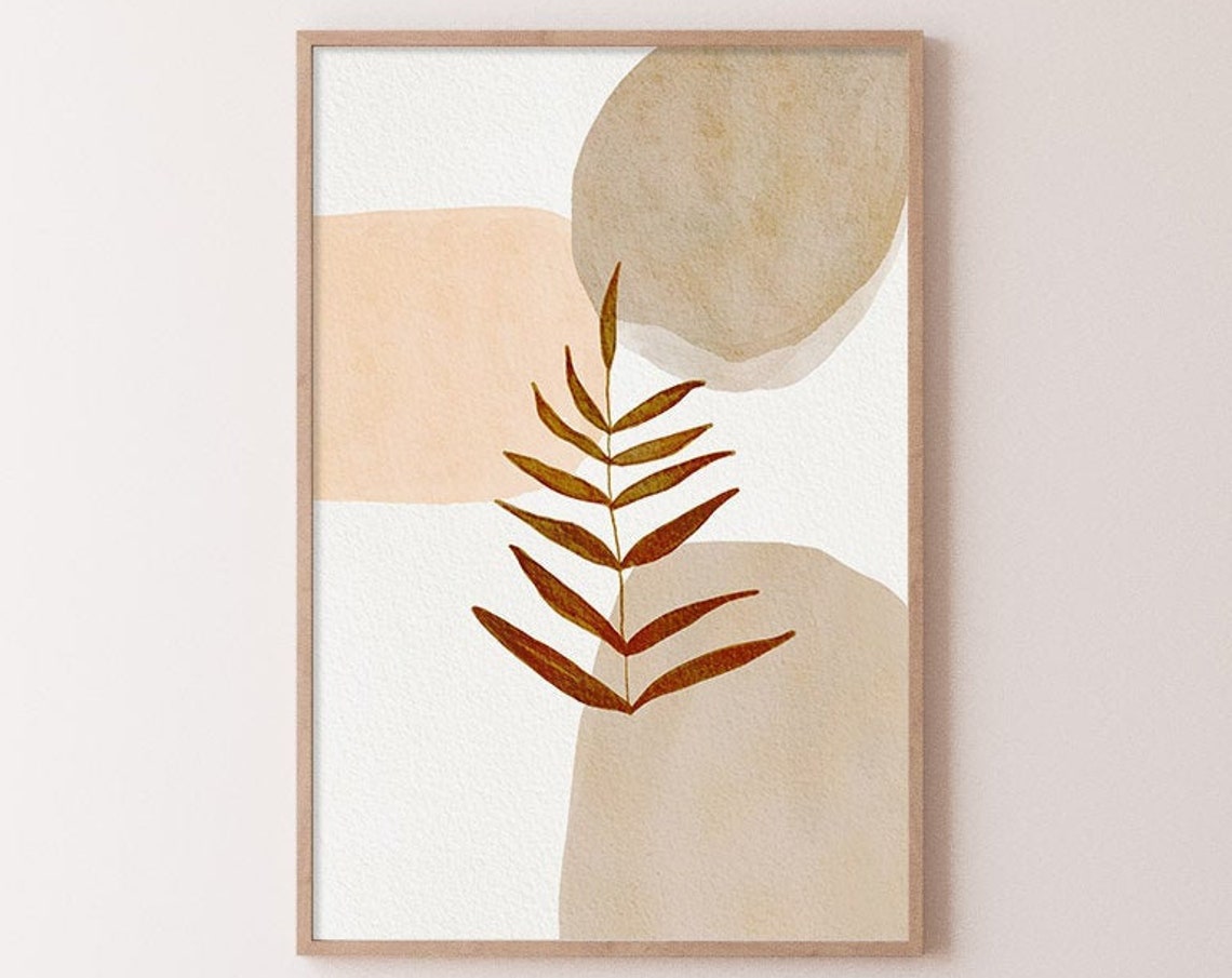 Brown Fern Leaf Beige Shapes Minimalist Botanical Wall Poster