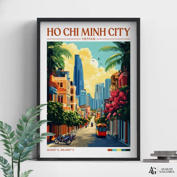 Ho Chi Minh City Retro Travel Print Wanderlust Posters Illustration Wall Art Framed Prints Canvas Saigon Poster