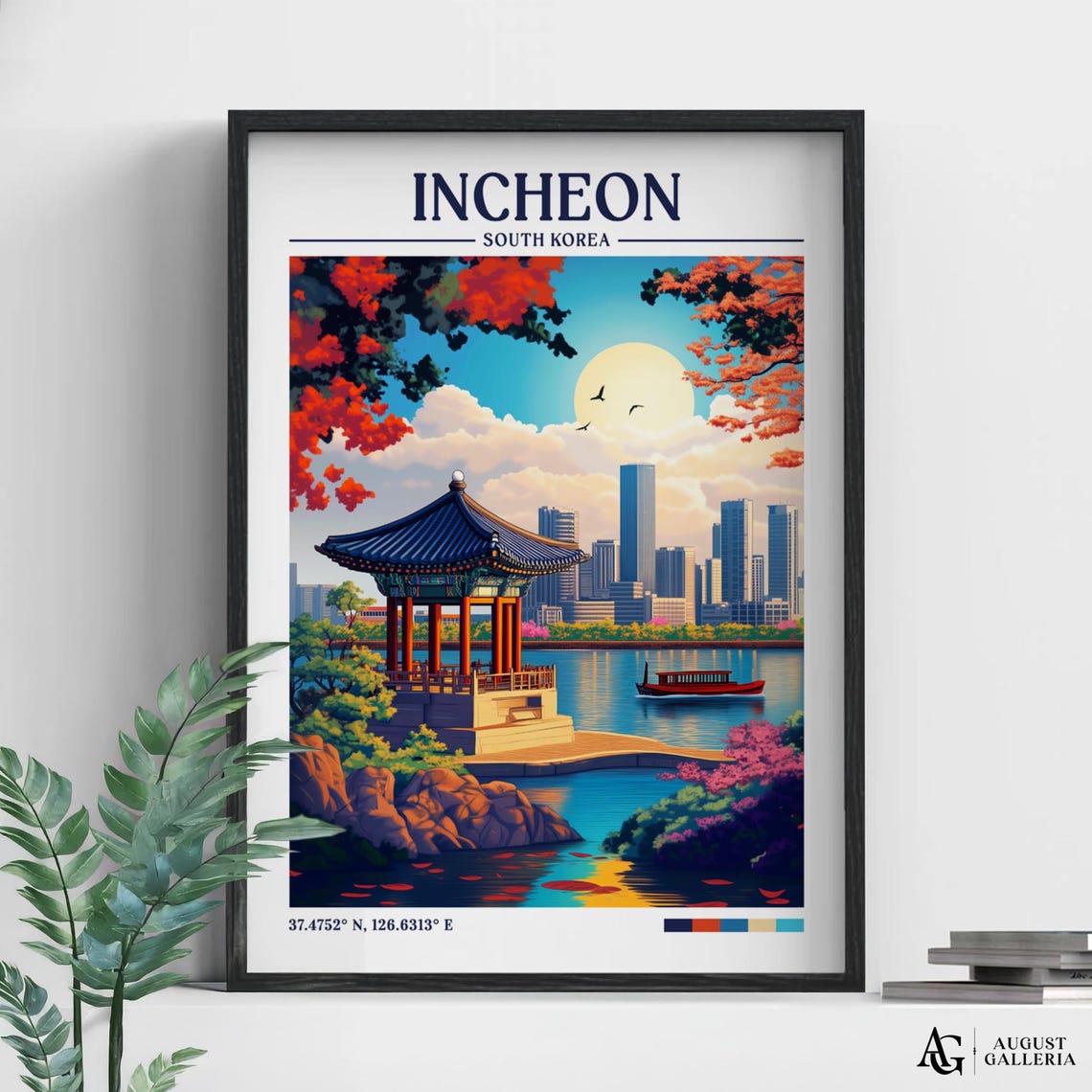 Incheon South Korea Retro Travel Print Wanderlust Posters Illustration Wall Art Framed Prints Canvas Poster