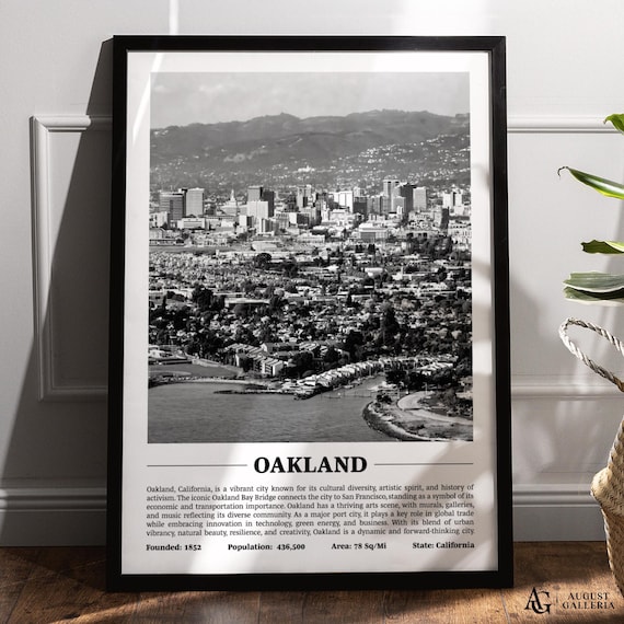 Oakland California Skyline Hills Black And White City Poster