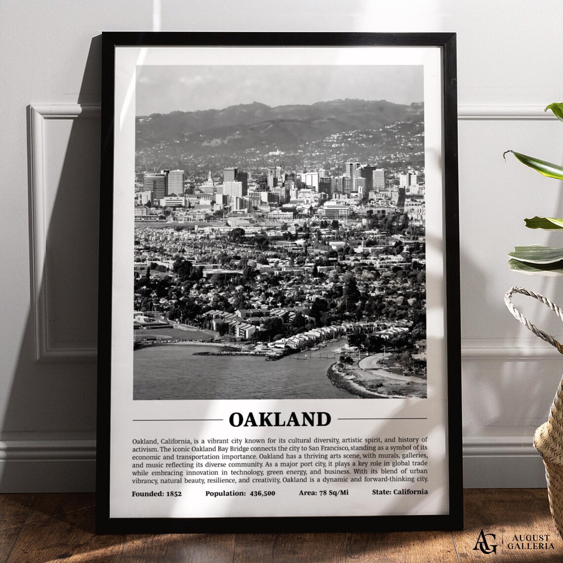 Oakland California Skyline Hills Black And White City Poster