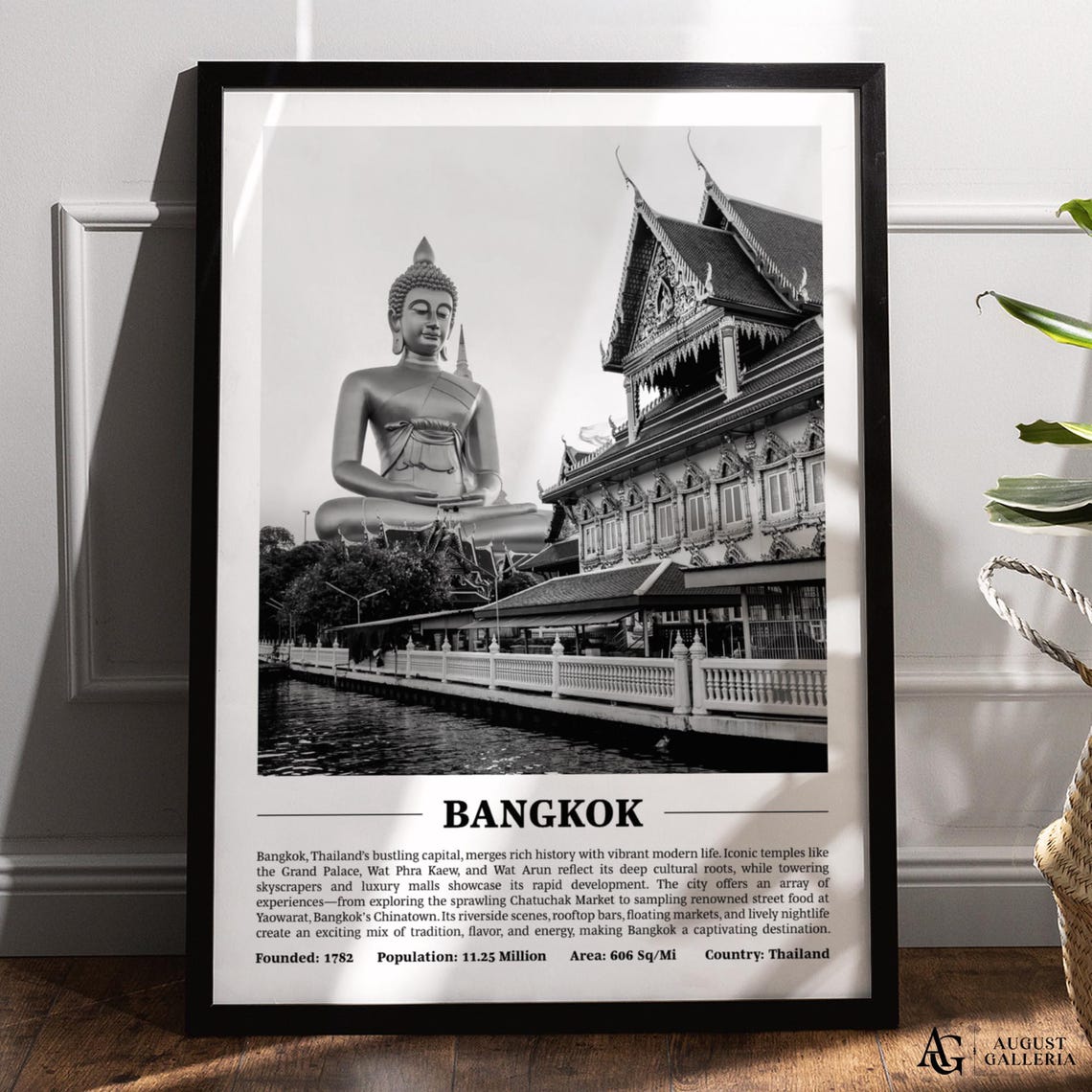 Bangkok Big Buddha Black White Travel Print Thailand Profile Landmark