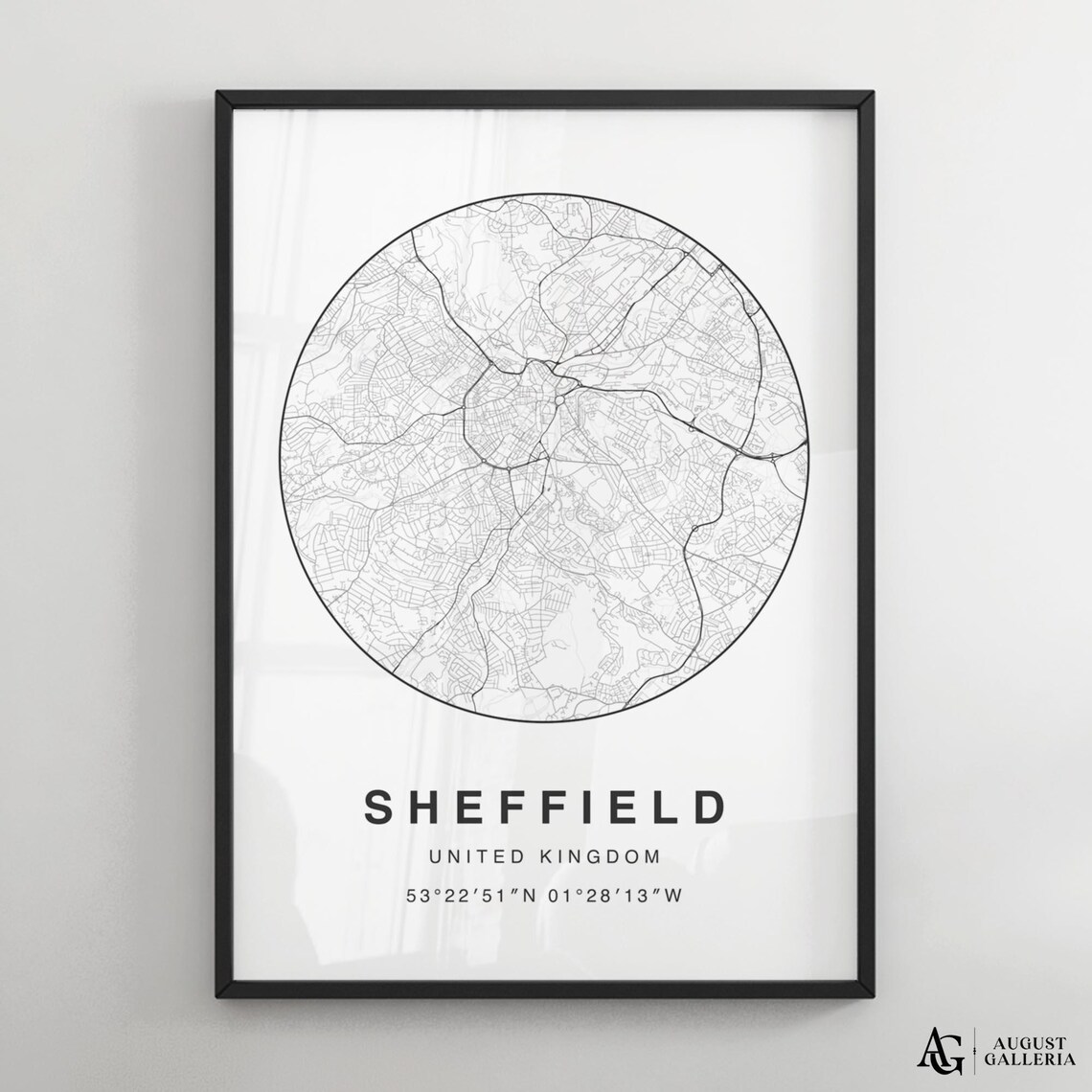 Sheffield Minimalist Map Print, Modern City Poster