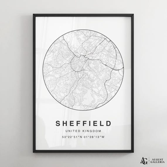 Sheffield Minimalist Map Print, Modern City Poster