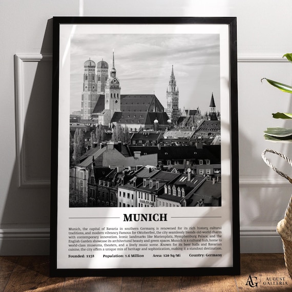 Munich Old Town Skyline With Twin Domes Black And White Poster