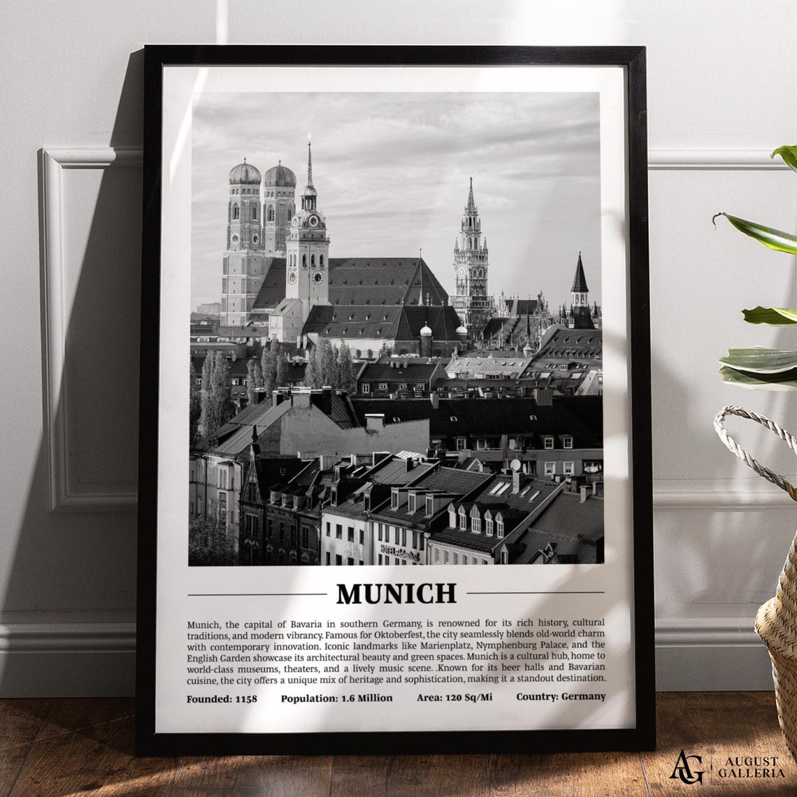 Munich Old Town Skyline With Twin Domes Black And White Poster