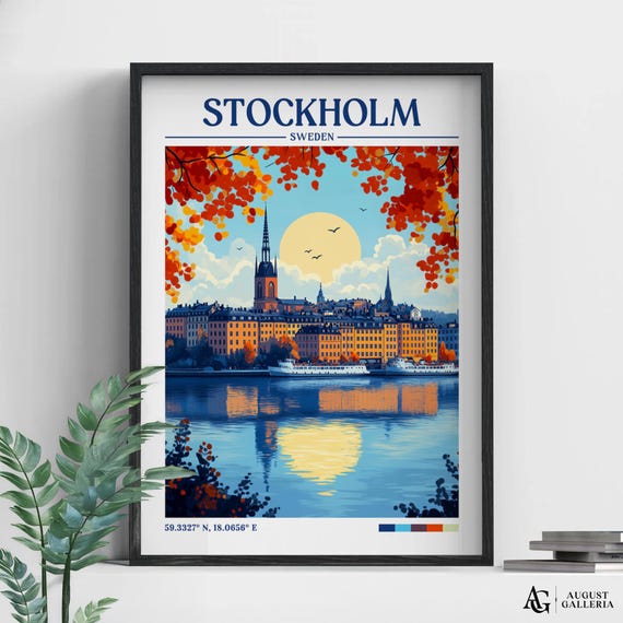 Stockholm Sweden Retro Travel Poster