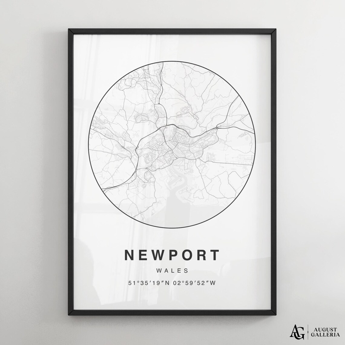 Newport Wales Black And White Circular City Street Map Poster