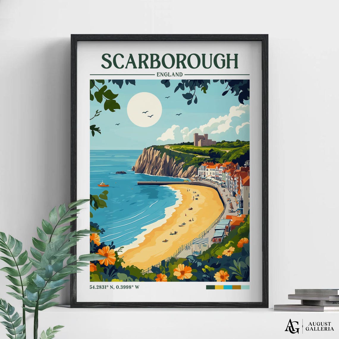 Scarborough England Retro Travel Print Wall Art Framed Canvas Poster Illustration Wanderlust